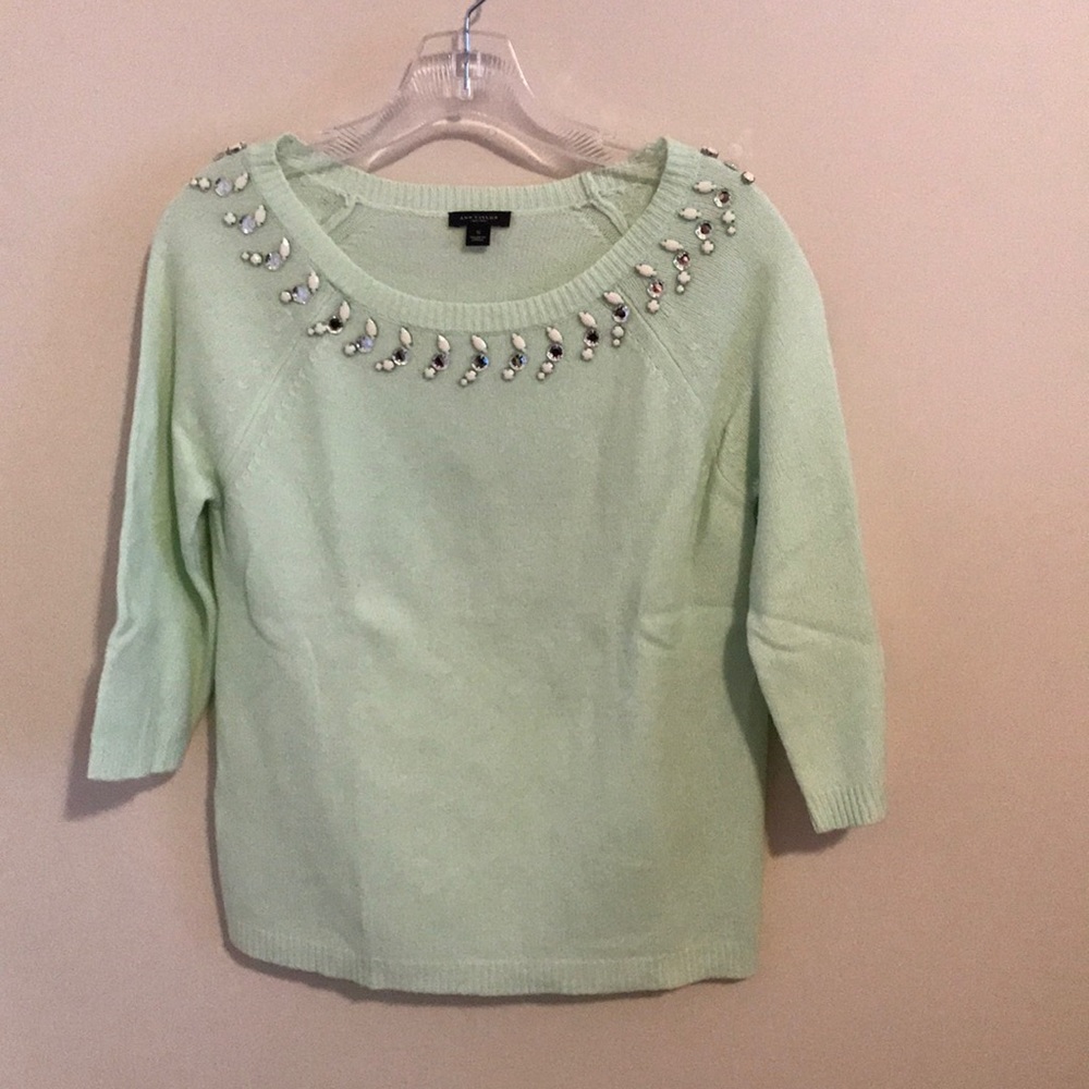 Mint Jewel Neck 3/4 Sleeve Sweater